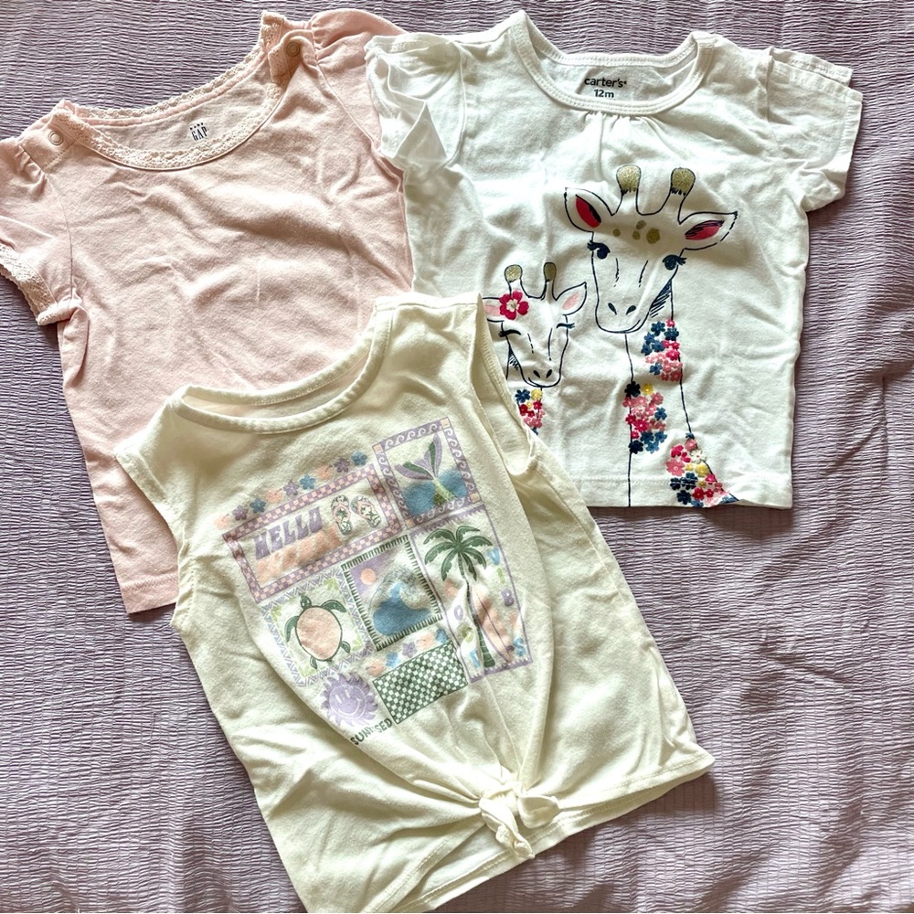 Bundle set of 3 cotton girl t-shirts, 12 months